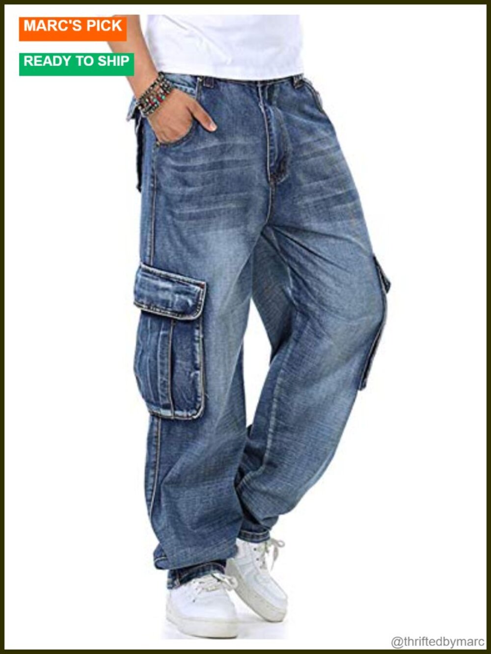 Men Baggy Cargo Jeans Wide Leg Washed Cotton Blend Streetwear Skate Pants
